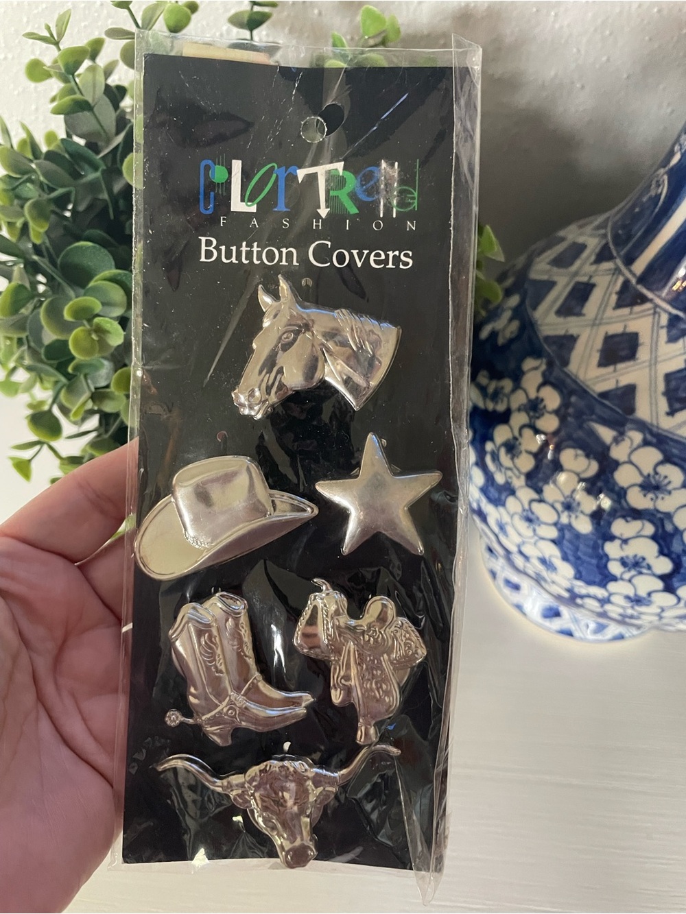 ColorTrend Western Motif Silver Tone Button Covers Cowboy Hat/Boots/Horse/Saddle
